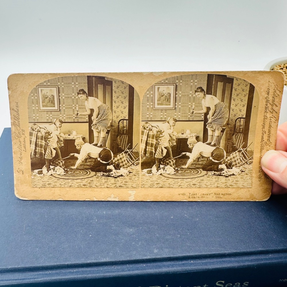 Underwood & Underwood That Pesky‎ Rat Again Antique Stereoview Card Humor